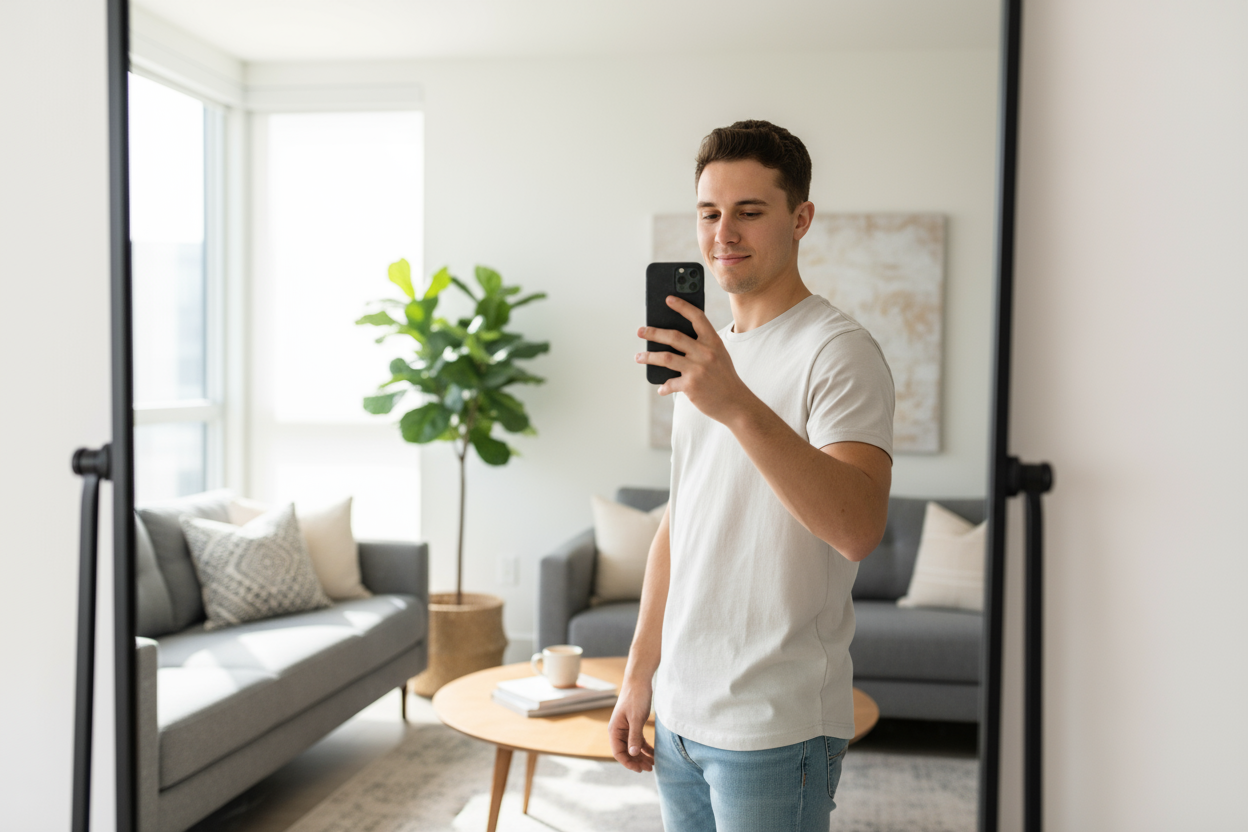 guy taking a mirror selfie